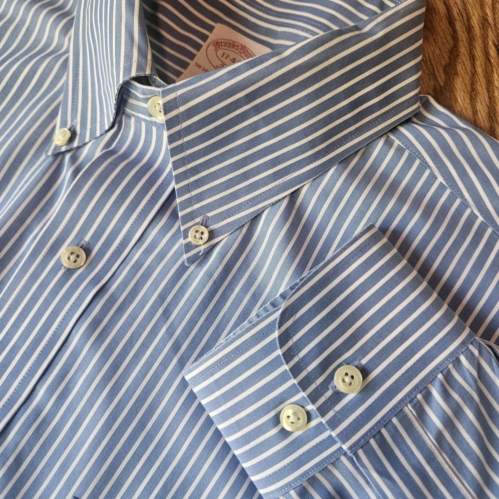 Brooks Brothers Original Polo Non-Iron Blue Striped Dress Shirt Mens 17 4/5 XL
